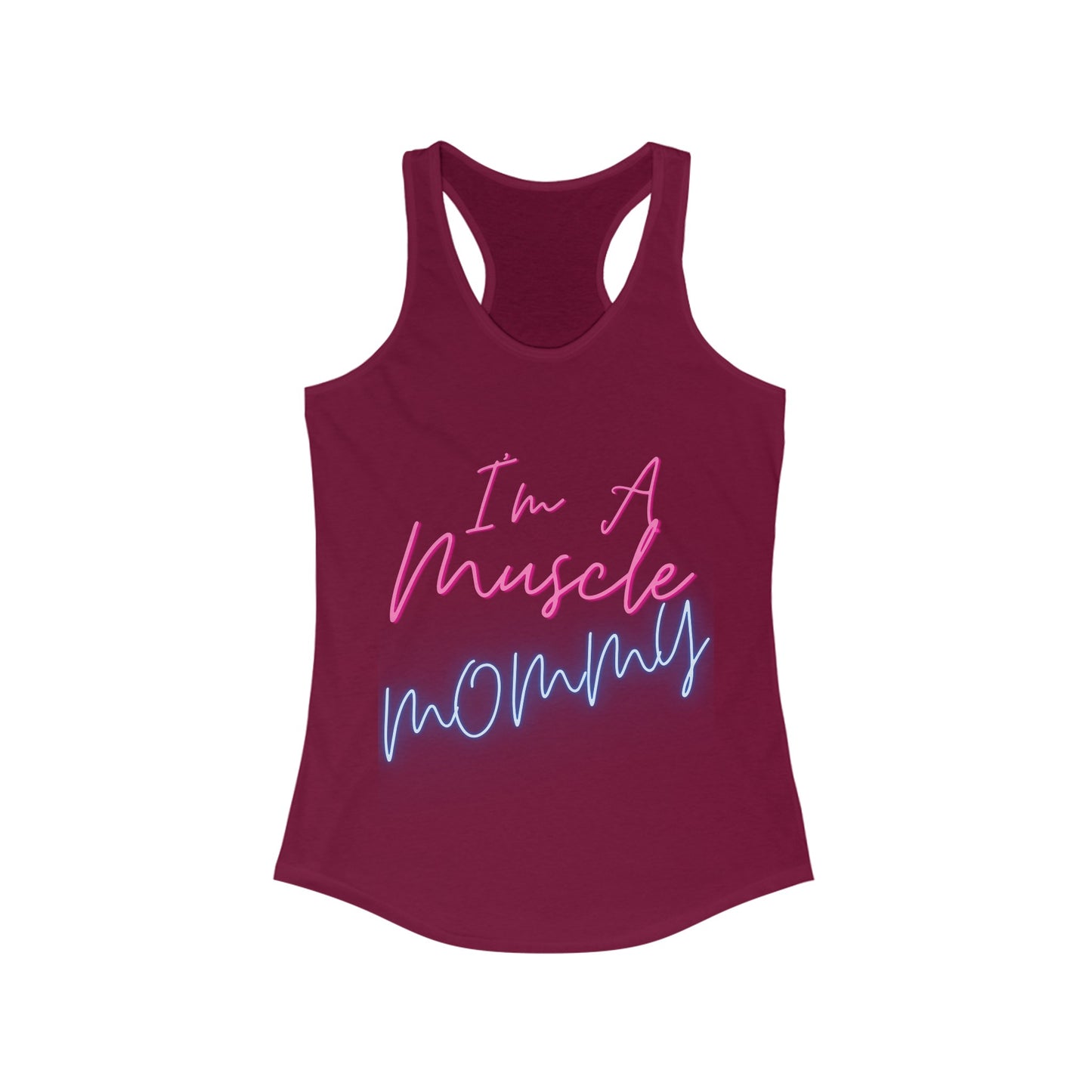 I'm a Muscle Mommy Racerback Tank Neon logo