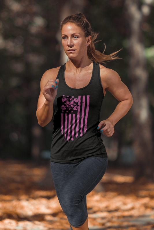 Dumbbell Flag Racerback Tank Pink logo